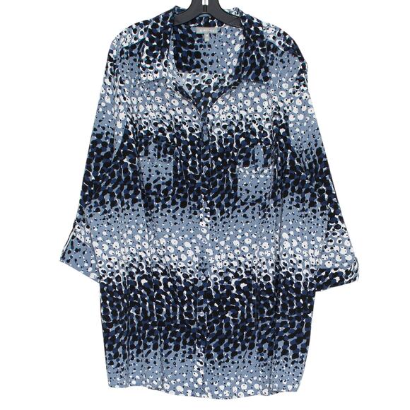 Top 3/4 Sleeve Abstract Smart Casual Workwear Classic Contemporary Blue White 4X - Picture 1 of 7